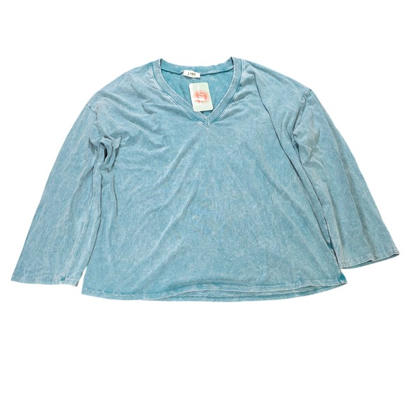 J. HER Tops - J. HER Mineral Wash Top Women's Size M Teal Blue V-Neck Long Sleeve Cotton NWT